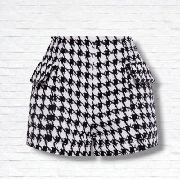 Balmain Pants - Balmain Paris Houndstooth Black, White Tweed Shorts with Side Pockets Size 36/4